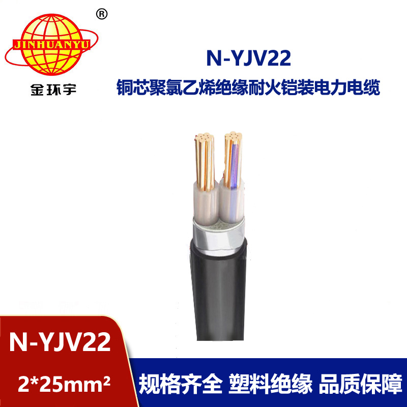 金環宇電線電纜 深圳耐火電纜 二芯yjv22鎧裝電纜 N-YJV22-2X25平方